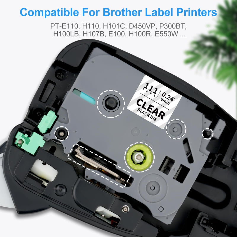 Absonic 4-Pack Tze-111 6mm Black on Clear Label Tape Compatible for Brother Tze111 Tz-111 Tz111 P Touch Tze 6mm 0.23" Laminated Clear Tz 1/4 Inch Label Tape for PT-H110 PT-D220 PT-D202 PT-D210 PT-D610 - Image 3